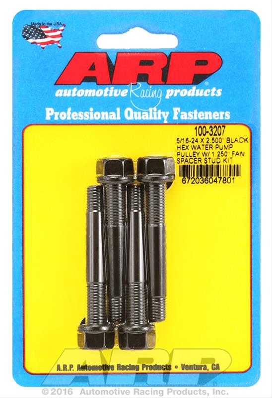 ARP 5/16-24 X 2.500 Black Hex Water Pump Pulley w/ 1.250in Fan Spacer Stud Kit thumbnail 2