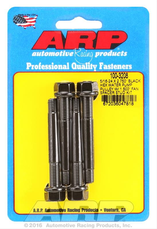 ARP 5/16-24 X 2.750 Black Hex Water Pump Pulley w/ 1.500in Fan Spacer Stud Kit thumbnail 2