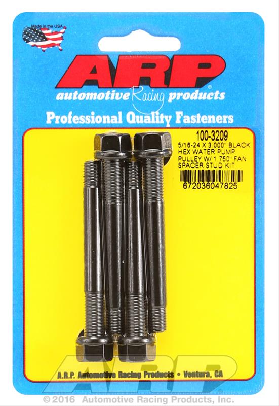 ARP 5/16-24 X 3.000 Black Hex Water Pump Pulley w/ 1.750in Fan Spacer Stud Kit thumbnail 2