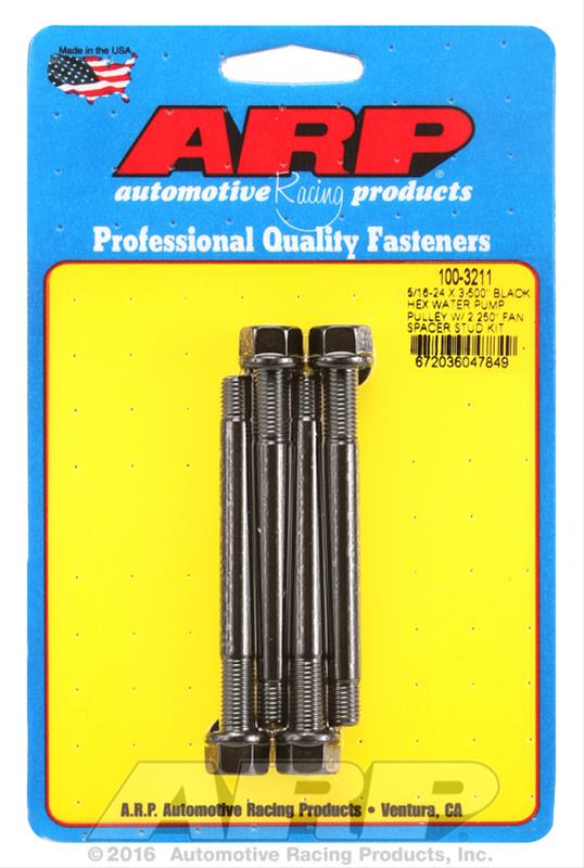 ARP 5/16-24 X 3.500 Black Hex Water Pump Pulley w/ 2.250in Fan Spacer Stud Kit thumbnail 2