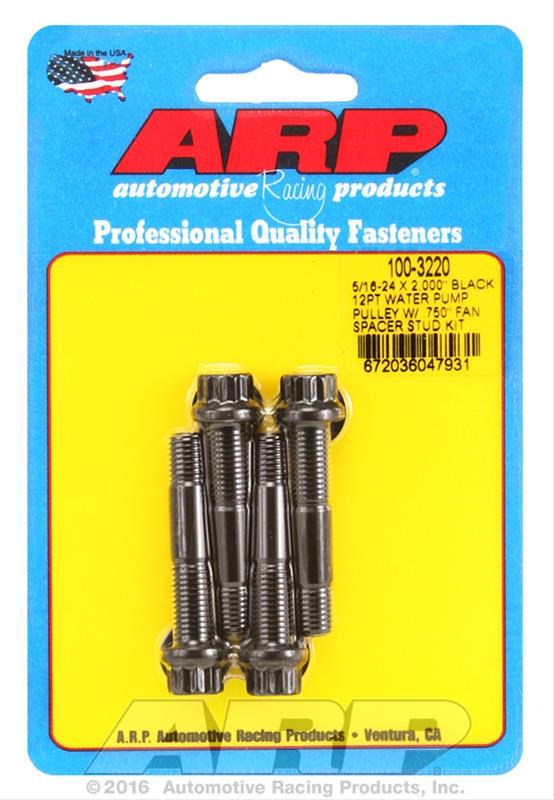 ARP 5/16-24 X 2.000 black 12pt water pump pulley w/ .750in fan spacer stud kit thumbnail 2