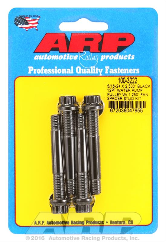 ARP 5/16-24 X 2.500 black 12pt water pump pulley w/ 1.250in fan spacer stud kit thumbnail 2