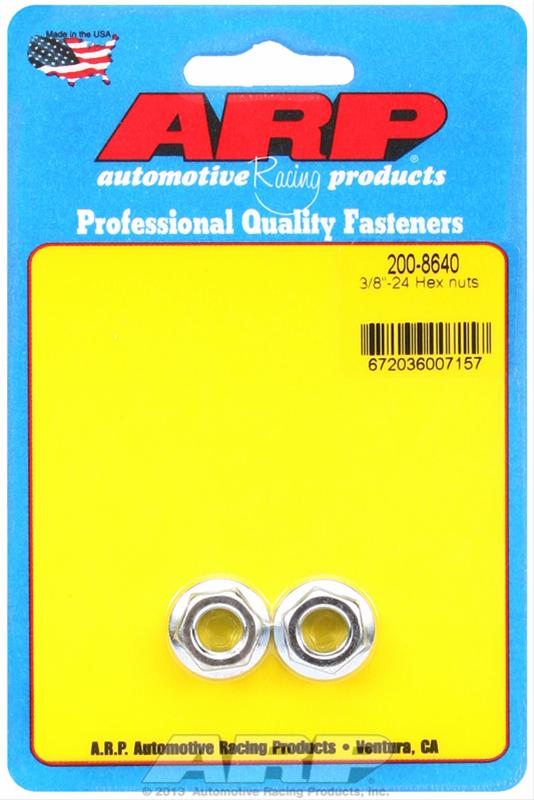 ARP Hex Nuts 200-8640 Nuts, Hex, Serrated Flange, Grade 8 Steel, Cadmium, 3/8 in.-24 RH Thread, Pair