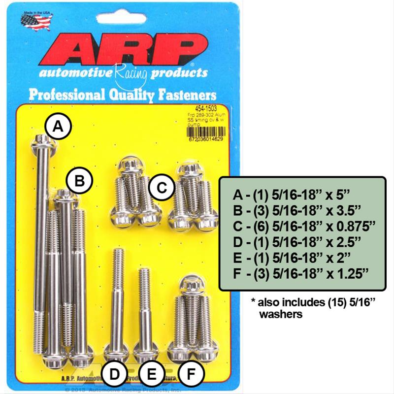 ARP Ford 289-302 Alum SS Timing Cover and Water Pump Kit thumbnail 2