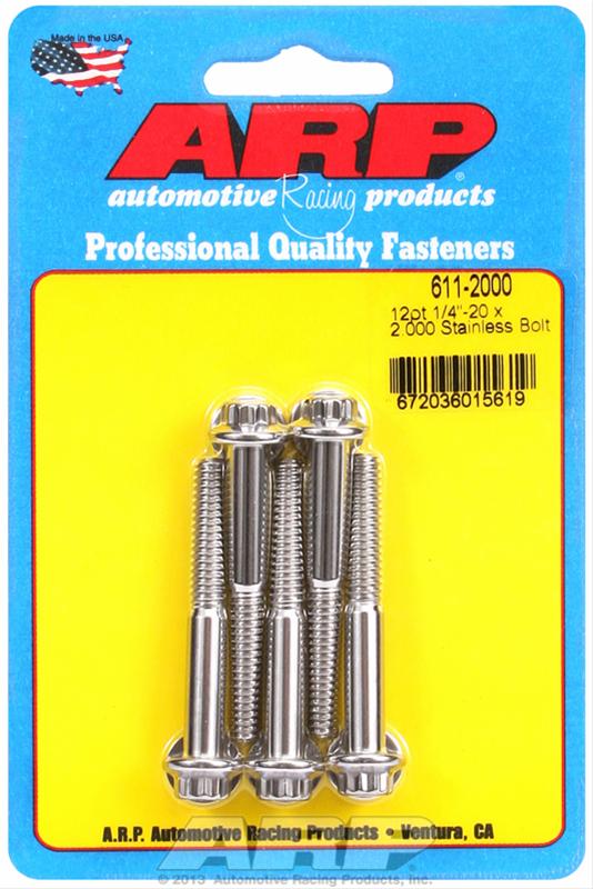 ARP 1/4 in.-20 RH Thread, 2.000 in 12 Point SS 300 Bolts - Set of 5 thumbnail 2