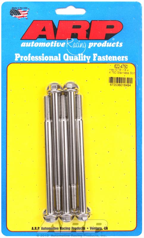 ARP 5/16-18 x 4.750 Hex SS Polished Bolts (Pack of 5) thumbnail 2