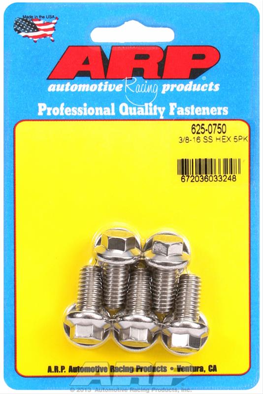ARP 3/8 in.-16 RH Thread, .750 in Hex Head SS Bolts - Set of 5 thumbnail 2