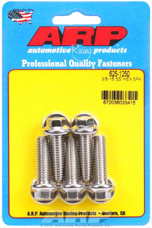 ARP 3/8 in.-16 RH Thread, 1.250 in Hex Head SS 300 Bolts - Set of 5 thumbnail 2