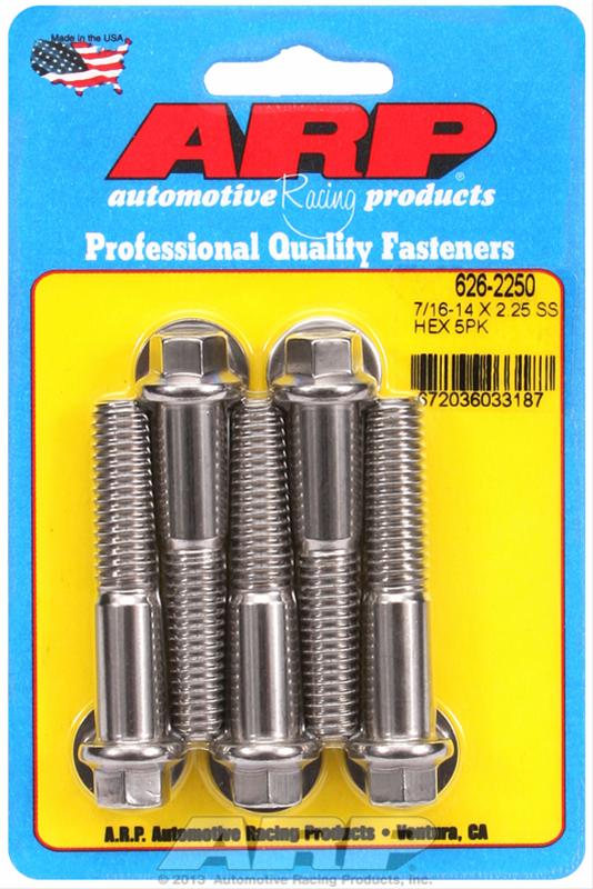 ARP 7/16-14 x 2.250 Hex SS Bolts (5/pkg) - Polished Finish thumbnail 2