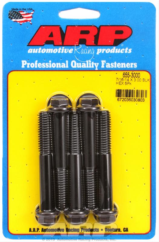 ARP 7/16 in -14 x 3.000 Hex 1.2 Wrenching Black Oxide Bolts (5/pkg) thumbnail 2