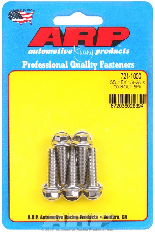 ARP 1/4 in.-28 RH Thread, 1.00 in Hex Head SS 300 Bolts - Set of 5 thumbnail 2