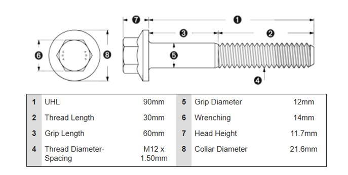 ARP M12 x 1.50 x 90 SS Hex Bolts (5/pkg) thumbnail 2
