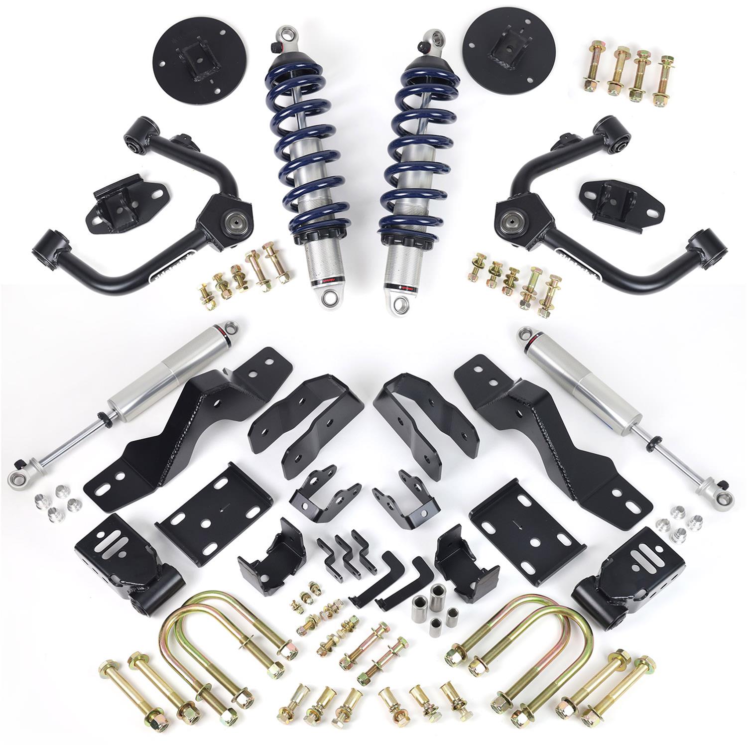 RideTech 2019-25 Silverado/Sierra 1500 Group B Suspension Lowering Kits 11720111 System, Front 1.00-3.00 in. Drop Coilover, Rear 4.00 in. Drop Flip Bracket, HQ Series Rear Shocks, Chevy/GMC, RWD, Kit