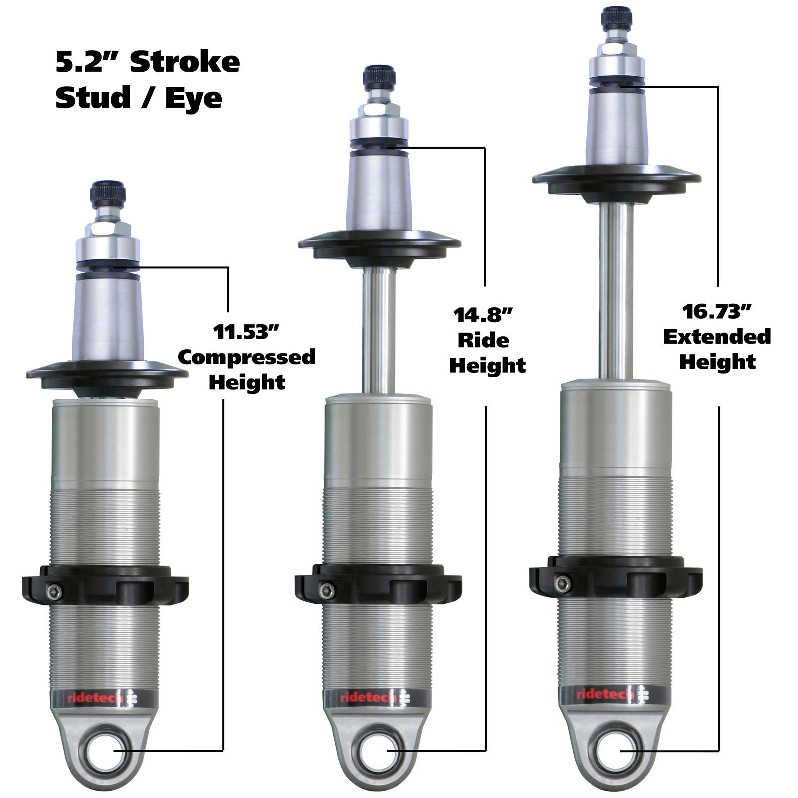 RideTech HQ Coilover Shocks 24159905 Shock, HQ, Single-adjustable, Monotube, Aluminum, Clear Anodized, 11.530 in. Collapsed Length, 16.730 in. Extended Length, Each