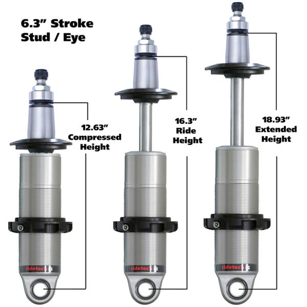 RideTech HQ Series Shocks 24169905 Coilover Shock, Series, Rear, Single Adjustable, Aluminum Body Polished, Monotube, 18.93 in Extended, 12.63 in. Collapsed, Each