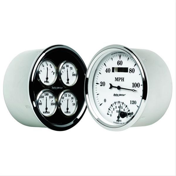 AutoMeter Gauge Kit 2 Pc. Quad & Tach/Speedo 5in. Old Tyme White II