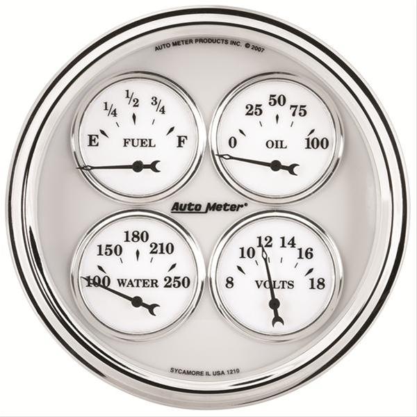 AutoMeter Gauge Quad 5in. 240 Ohm(e) to 33 Ohm(f) Elec Old Tyme White II