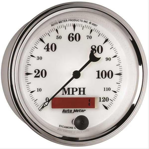 AutoMeter Gauge Speedometer 3-3/8in. 120MPH Elec. Prog. W/ Lcd Odo Old Tyme Wht II thumbnail 3