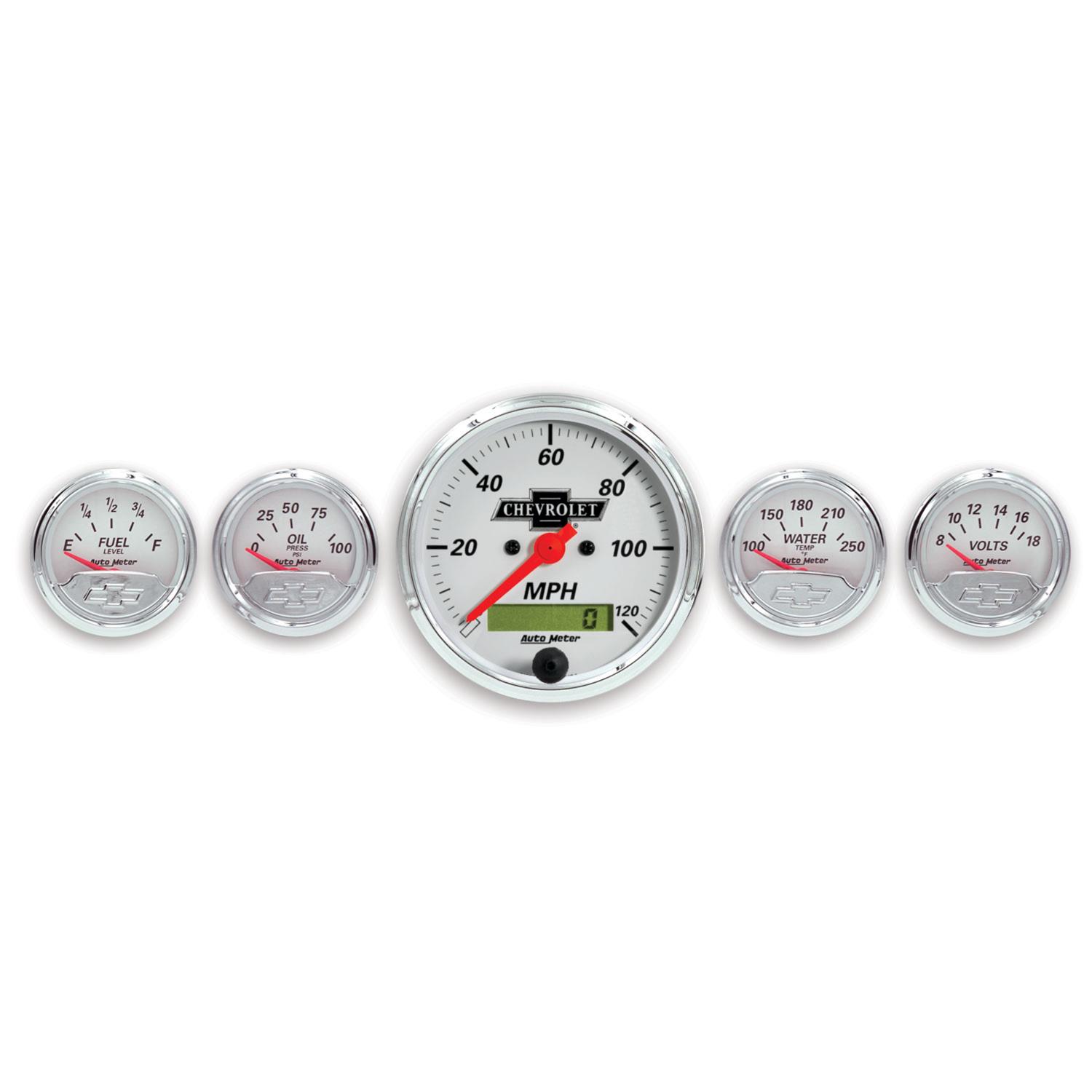 Autometer Arctic White GM 5 Pc Kit Box w/ Elec Speedo, Elec Oil Press, Water Temp, Volt, Fuel Level thumbnail 9