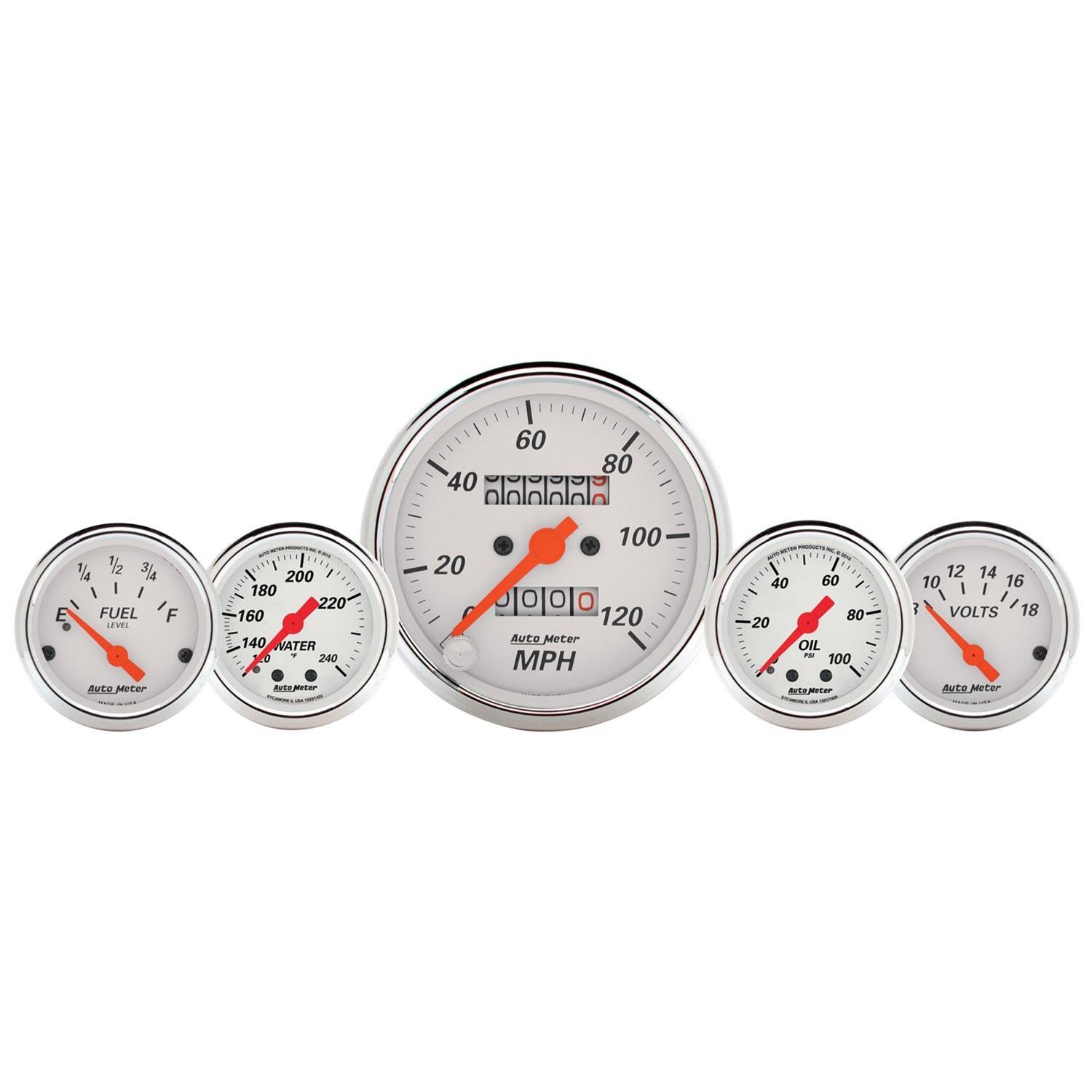AutoMeter Gauge Kit 5 Pc. 3-1/8in. & 2-1/16in. Mech. Speedo. Wtmp & Oilp Arctic Wht thumbnail 4