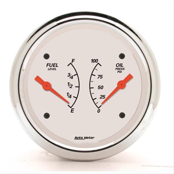 AutoMeter Gauge Dual Fuel & Oilp 3-3/8in. 240 Ohm(e) to 33 Ohm(f) & 100PSI Elec Arctic White