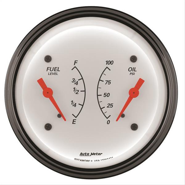 AutoMeter Gauge Dual Fuel & Oilp 3-3/8in. 0 Ohm(e) to 90 Ohm(f)& 100PSI Elec Arctic White