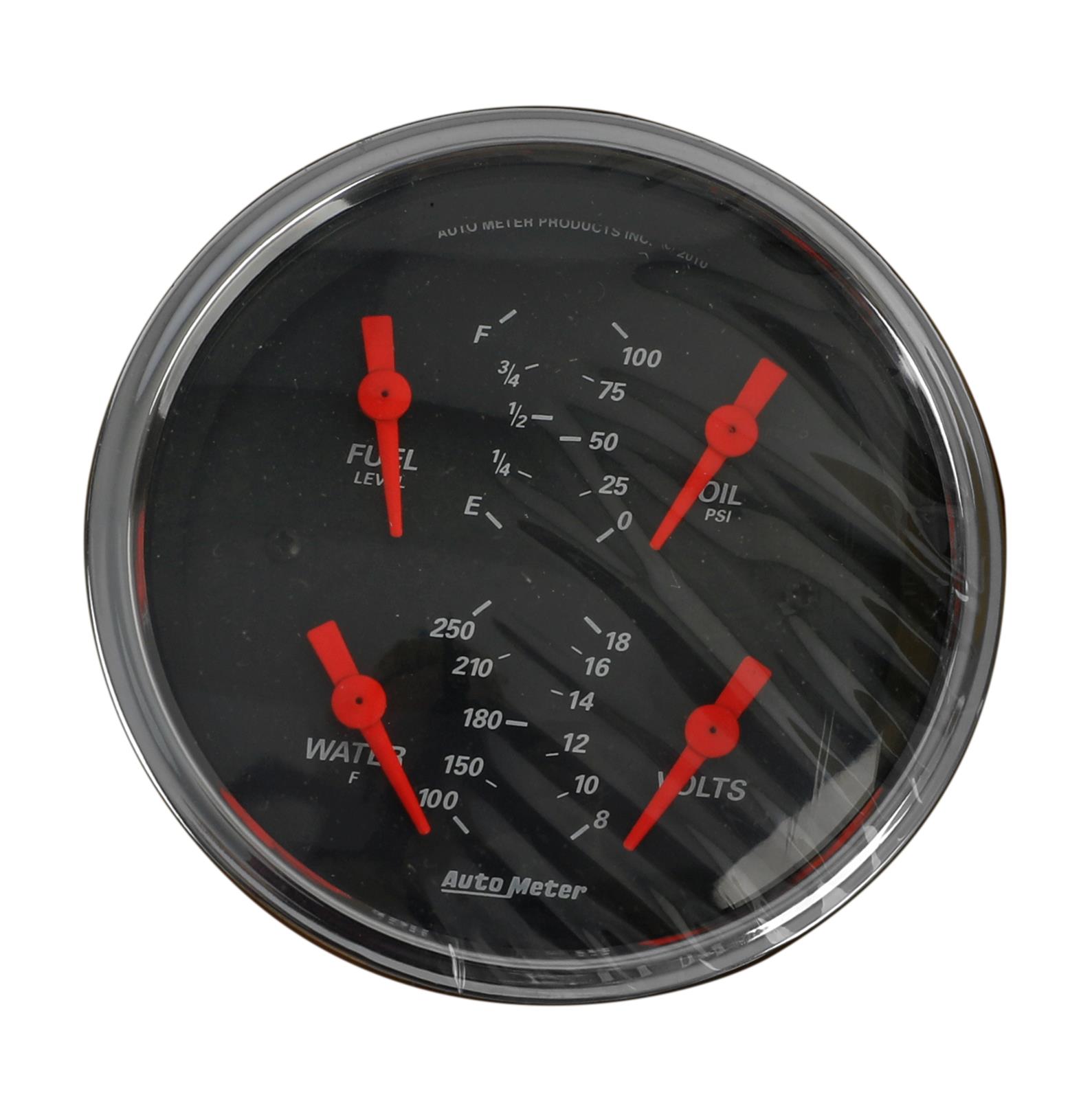 Autometer Designer Black 3.375in Quad Gauge - Fuel Level / Oil Pressure / Water Temp. / Voltmeter