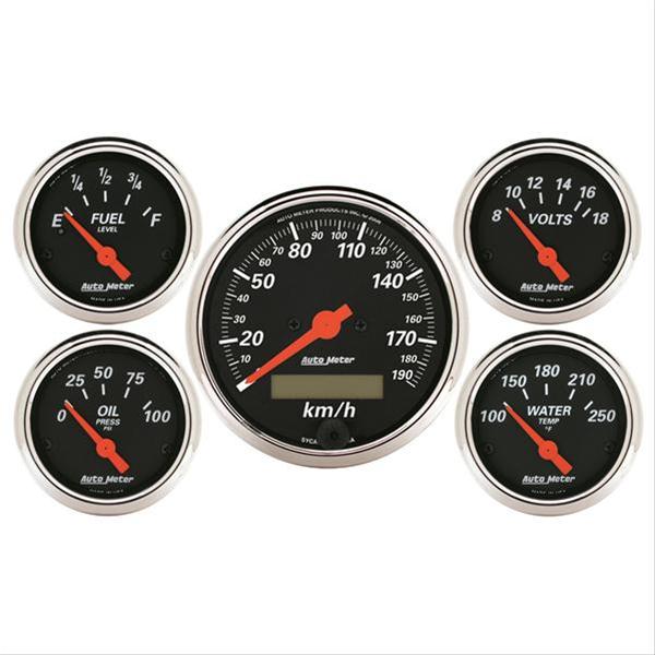 Autometer Designer Black 5 Pc Kit w/ Elec KMH Speedo, Oil Press, Water Temp, Volt, Fuel Level