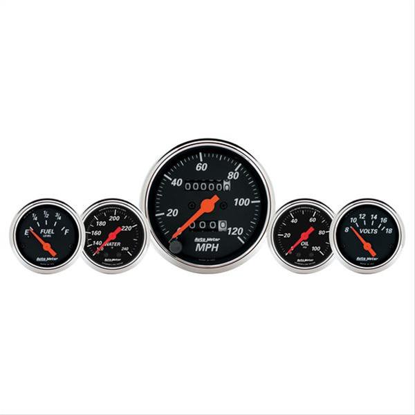 AutoMeter Gauge Kit 5 Pc. 3-3/8in. & 2-1/16in. Elec. Speedometer Designer Black