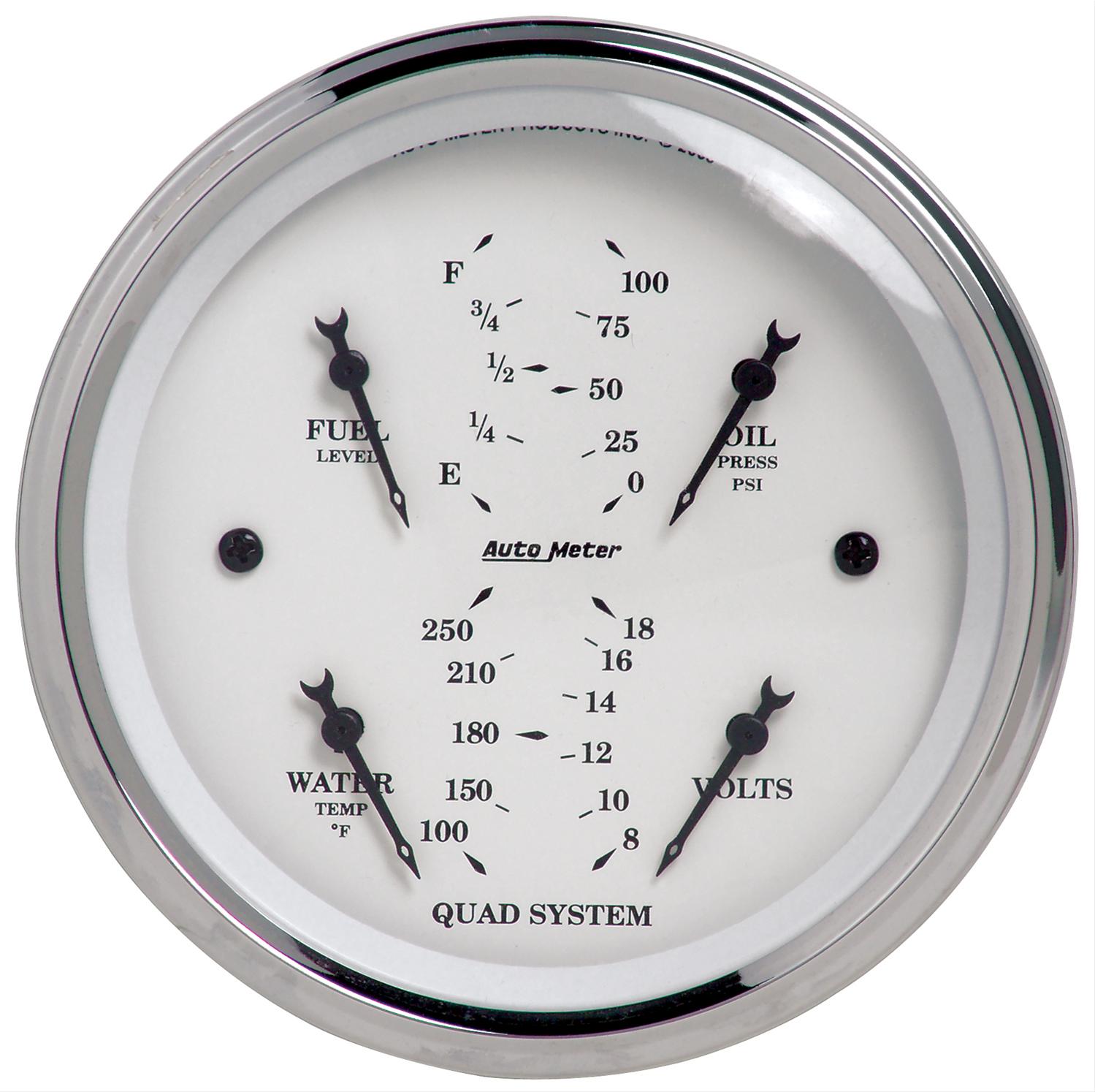 AutoMeter Gauge Quad 5in. 0 Ohm(e) to 90 Ohm(f)Elec Old Tyme White