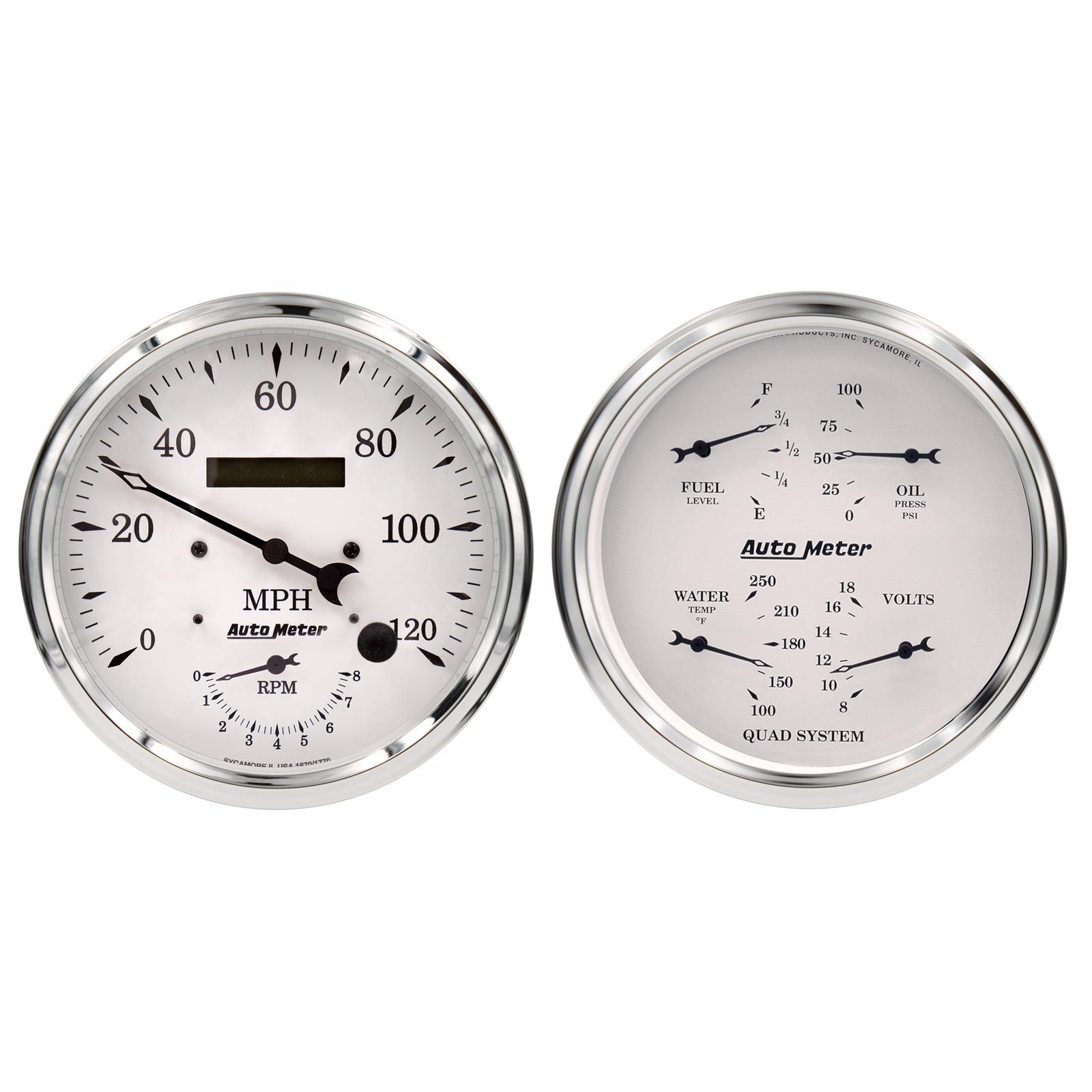Auto Meter Old Tyme White Quad & Tach/Speedo 5in. - 2 Pc.