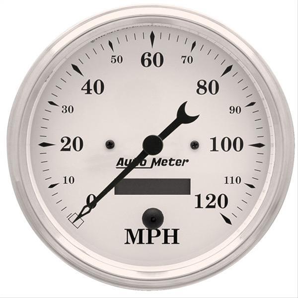 Autometer 5 inch 120mph Electric Programable w/ LCD ODO Old Tyme Speedometer - White
