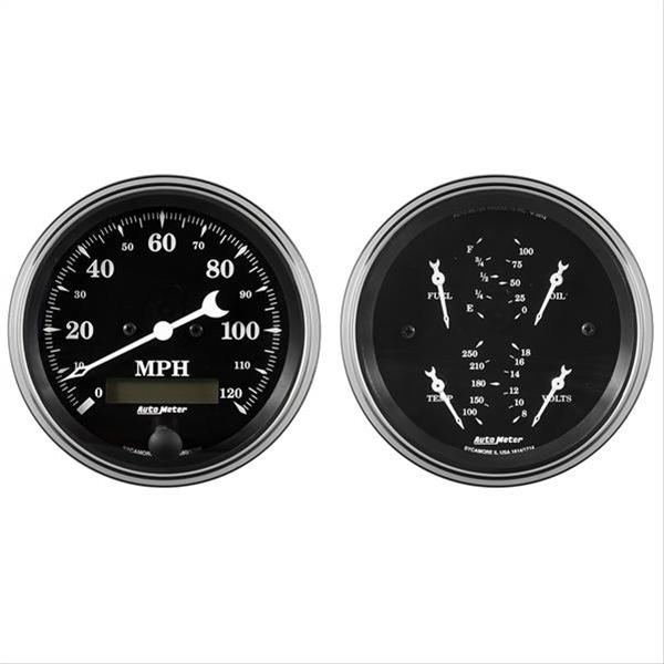 Auto Meter Gauge Kit 2 pc. Quad & Speedometer 3 3/8in Old Tyme Black