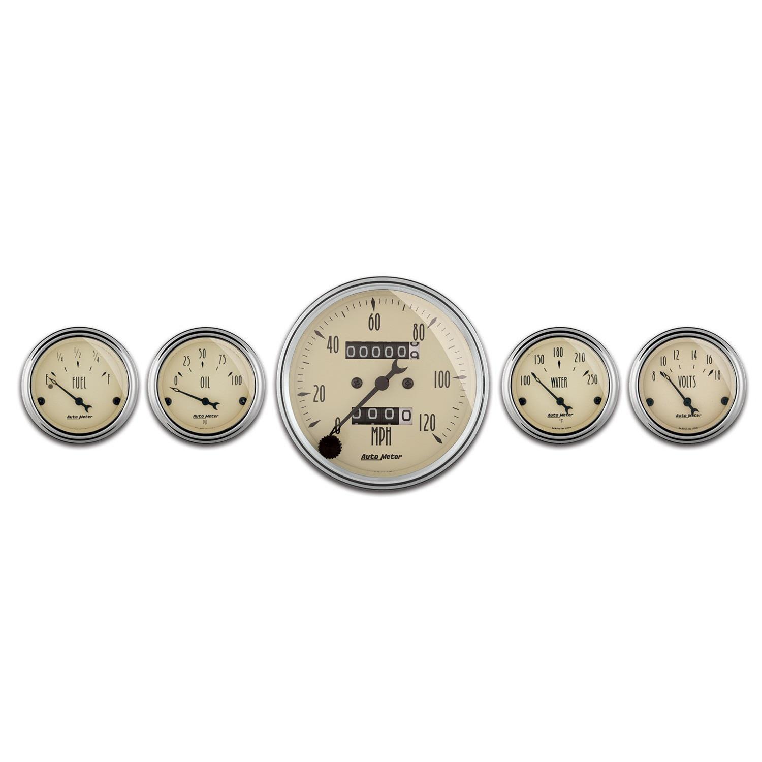 AutoMeter Gauge Kit 5 Pc. 3-1/8in. & 2-1/16in. Mech. Speedometer Antique Beige thumbnail 7