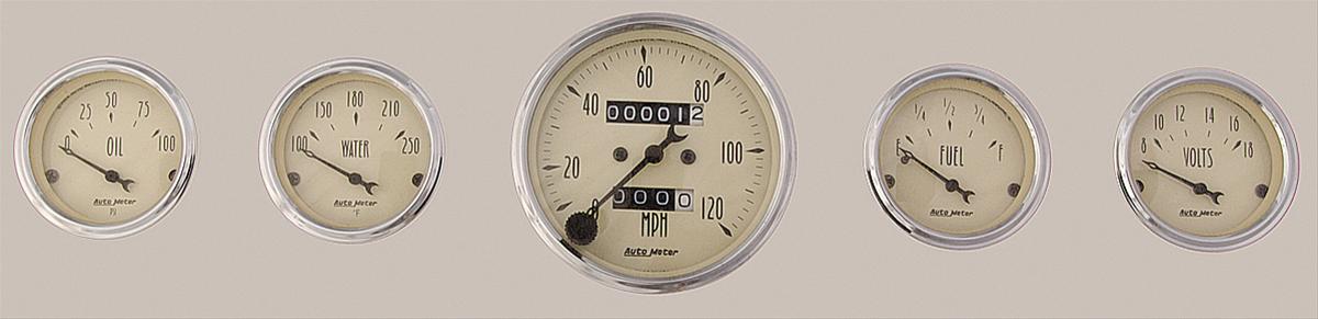 AutoMeter Gauge Kit 5 Pc. 3-1/8in. & 2-1/16in. Mech. Speedometer Antique Beige thumbnail 9