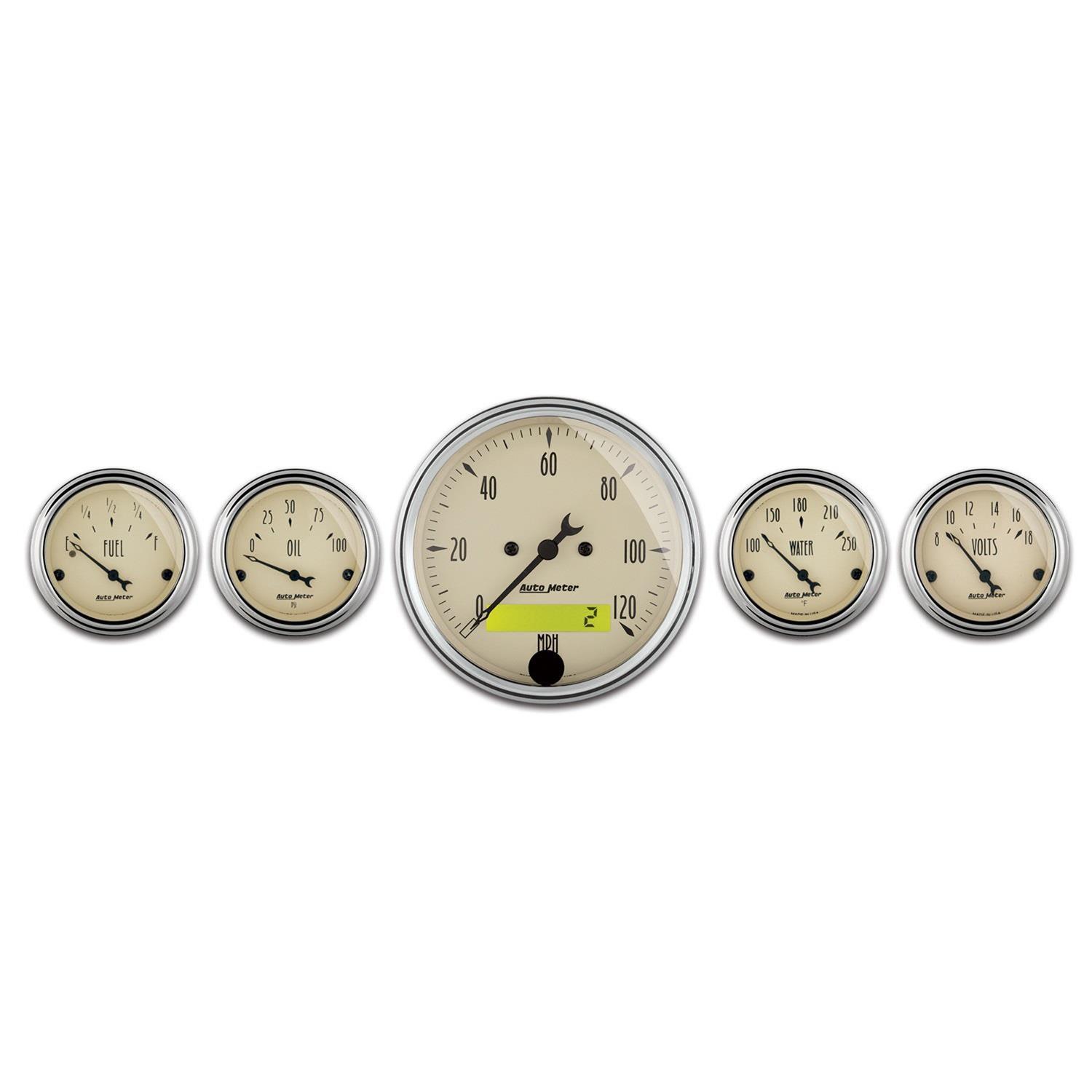 AutoMeter Gauge Kit 5 Pc. 3-1/8in. & 2-1/16in. Elec. Speedometer Antique Beige thumbnail 8
