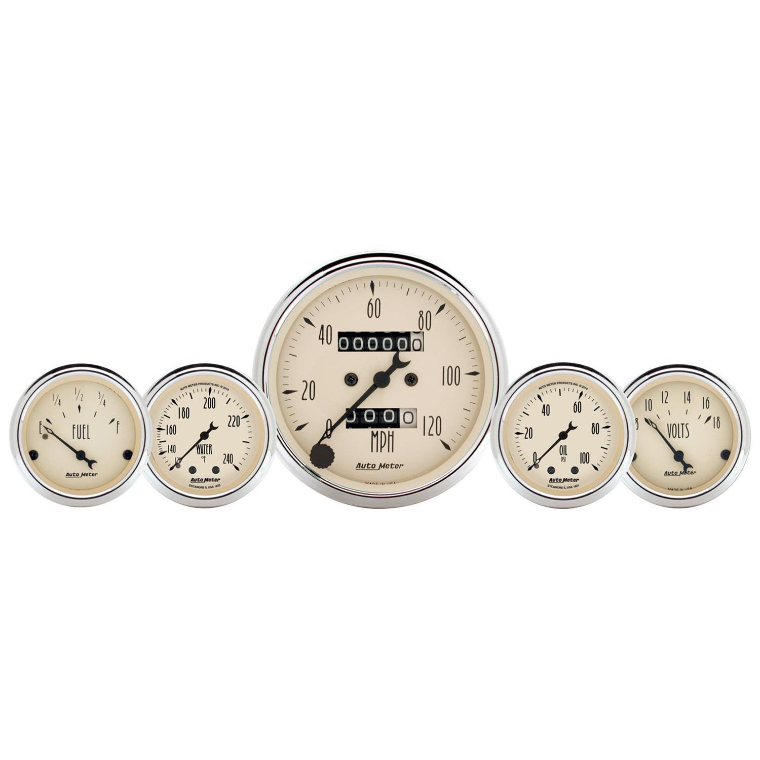 AutoMeter Gauge Kit 5 Pc. 3-1/8in. & 2-1/16in. Mech. Speedo. Wtmp & Oilp Antique Beige thumbnail 7