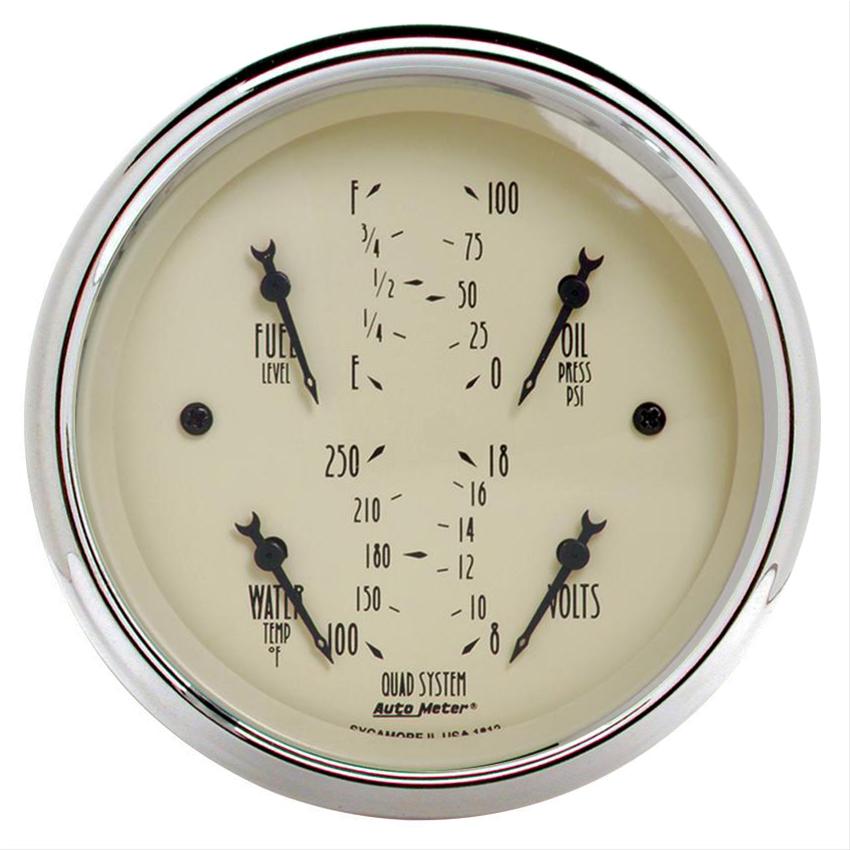 AutoMeter Gauge Quad 5in. 0 Ohm(e) to 90 Ohm(f)Elec Antique Beige