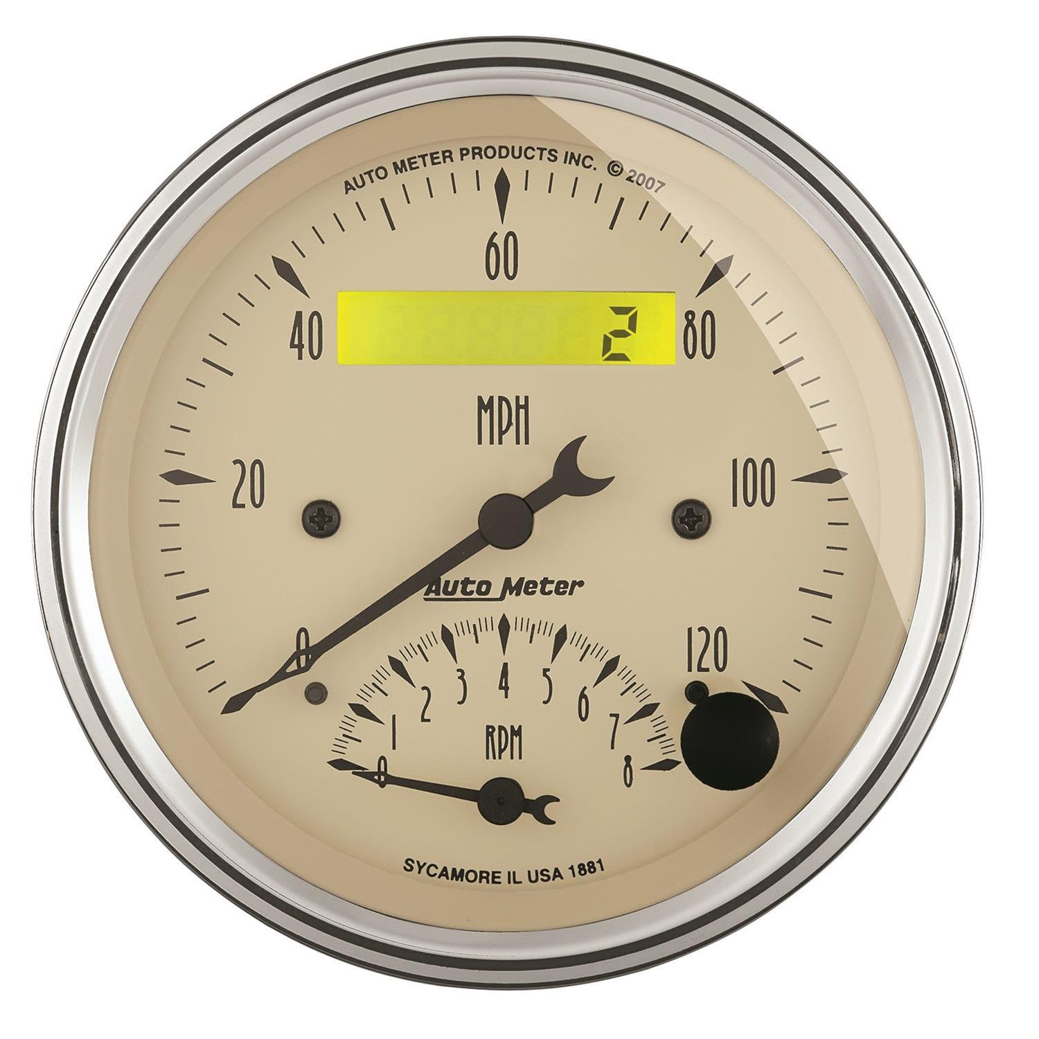 AutoMeter Gauge Kit 2 Pc. Quad & Tach/Speedo 3-3/8in. Antique Beige thumbnail 2