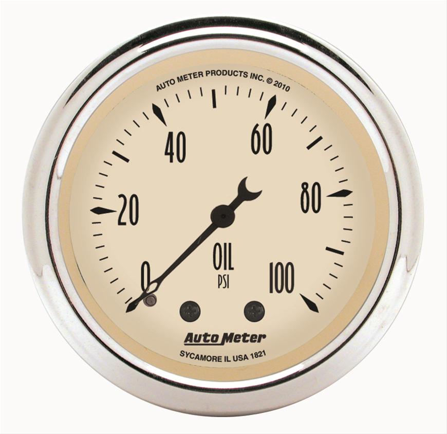 Autometer Antique Beige 52.4mm 0-100 PSI Mechanical Oil Pressure Gauge