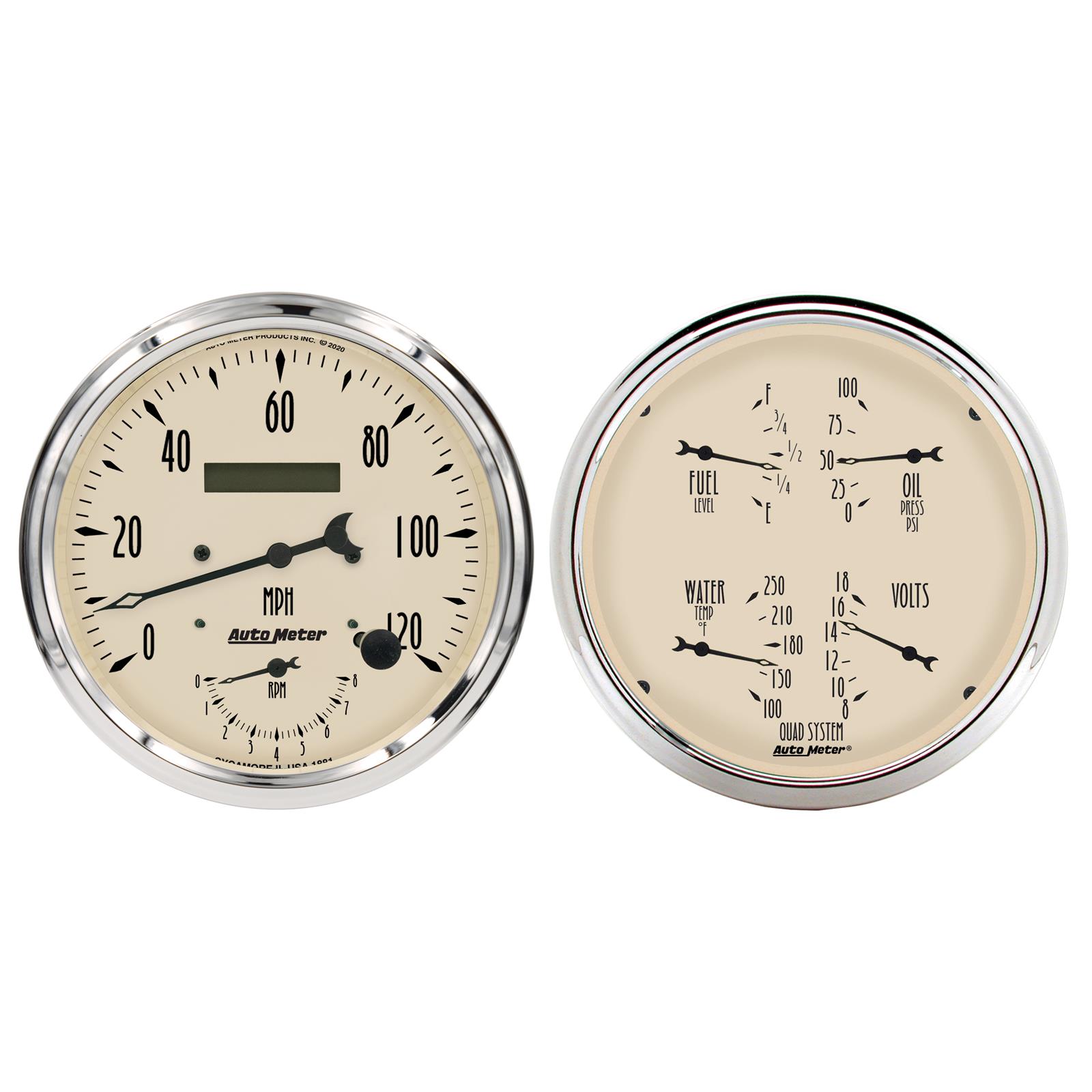 Autometer Antique Beige Quad & Tach/Speedo 5in. - 2 Pc.