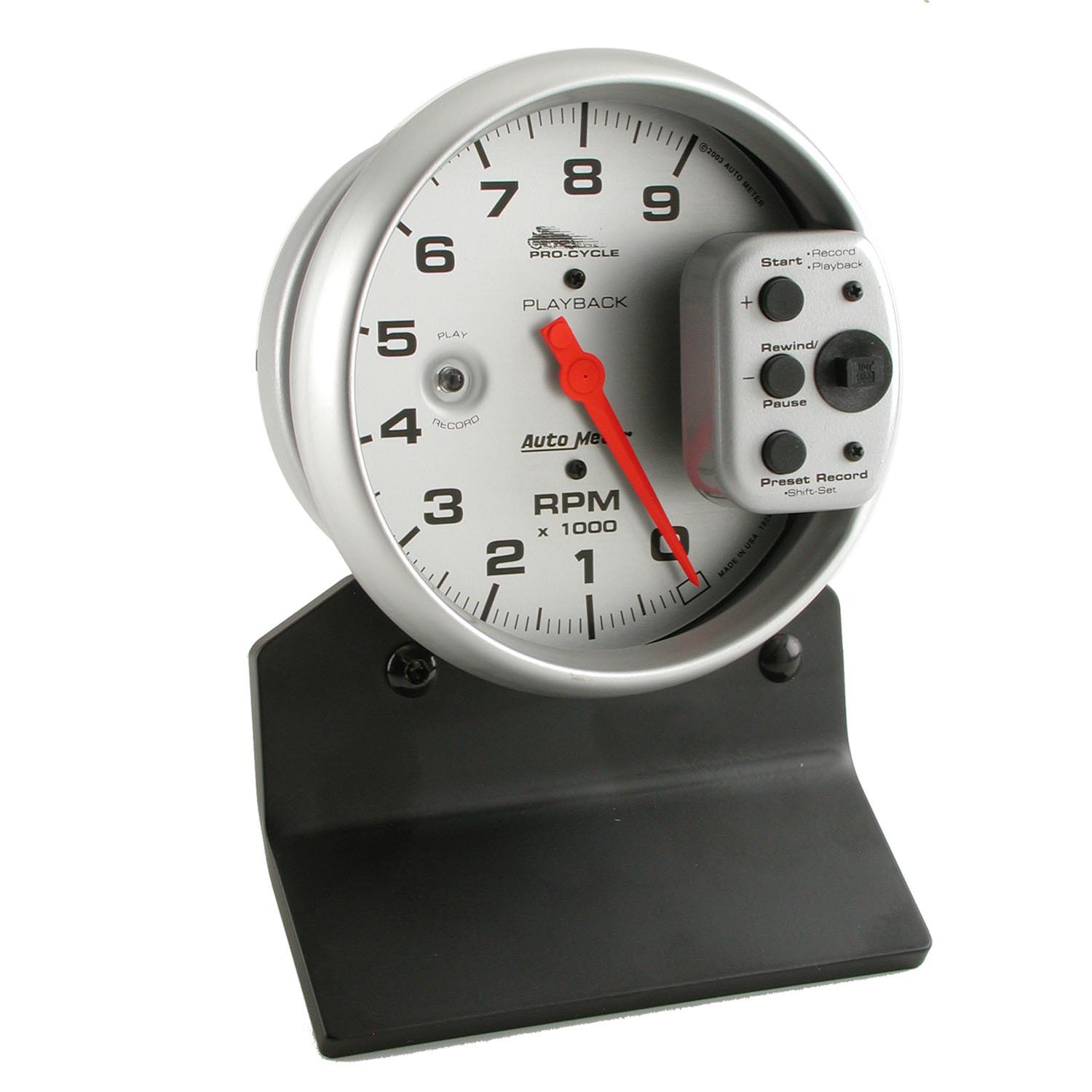 Autometer Pro-Cycle Gauge Tach 5in 9K Rpm Pedestal W/ Rpm Playback Silver Pro-Cycle thumbnail 2