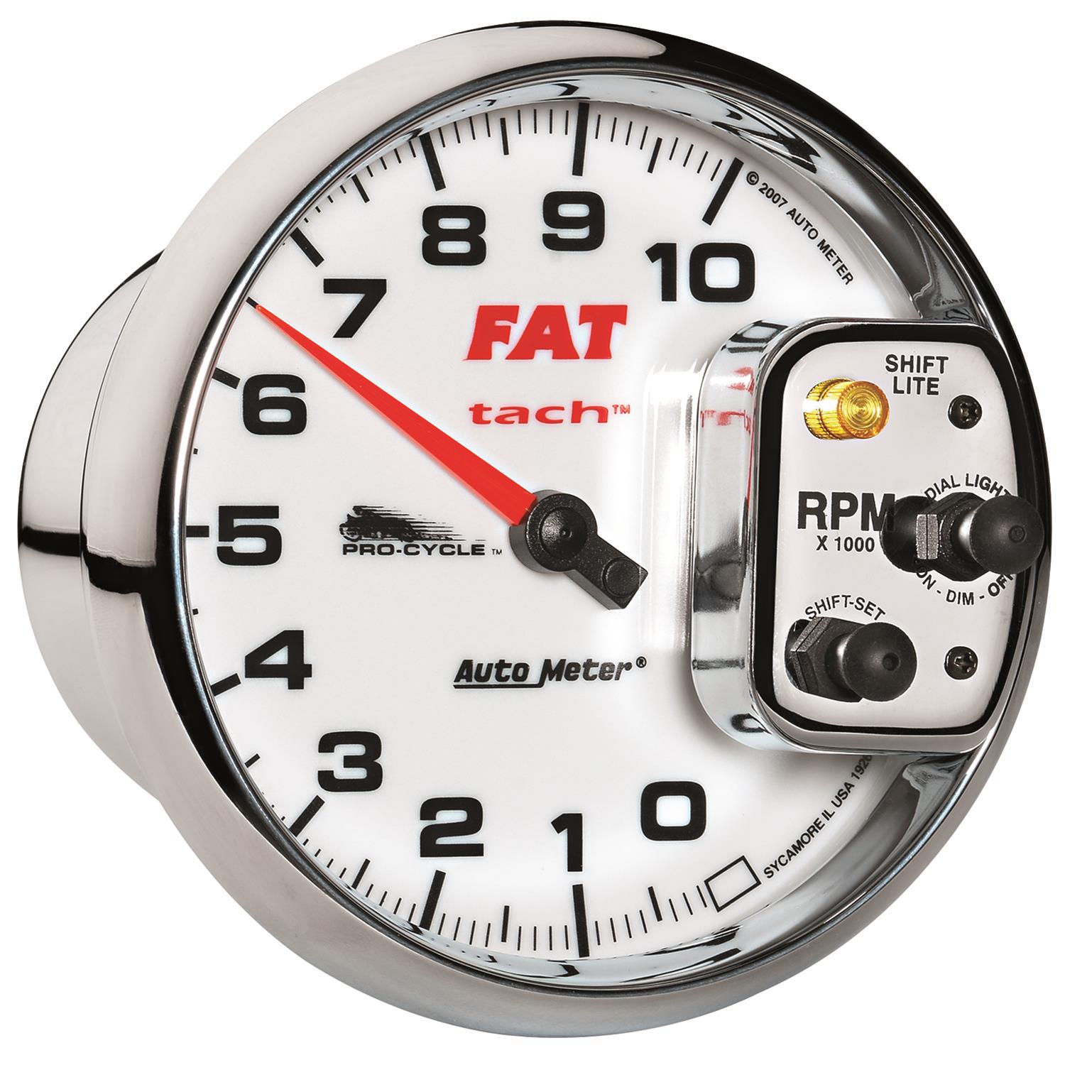 Autometer Pro-Cycle Gauge Tach 5in 10K Rpm Shift- Lite 2&4 Cylinder White Fat Tach thumbnail 2