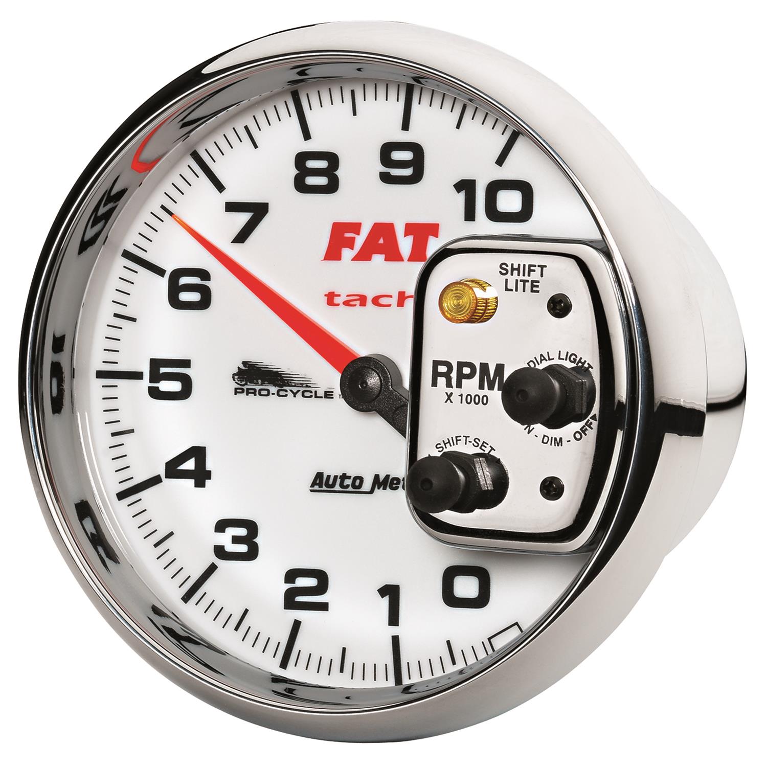 Autometer Pro-Cycle Gauge Tach 5in 10K Rpm Shift- Lite 2&4 Cylinder White Fat Tach thumbnail 3