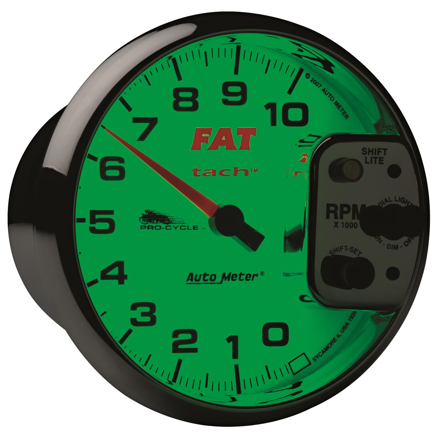 Autometer Pro-Cycle Gauge Tach 5in 10K Rpm Shift- Lite 2&4 Cylinder White Fat Tach thumbnail 5