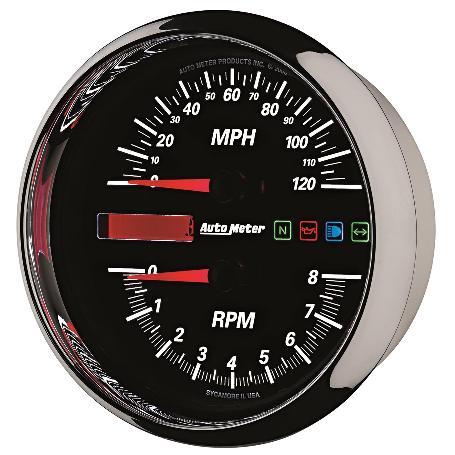 Autometer Pro-Cycle Gauge Tach/Speedo 4 1/2in 8K Rpm/120 Mph Black thumbnail 3