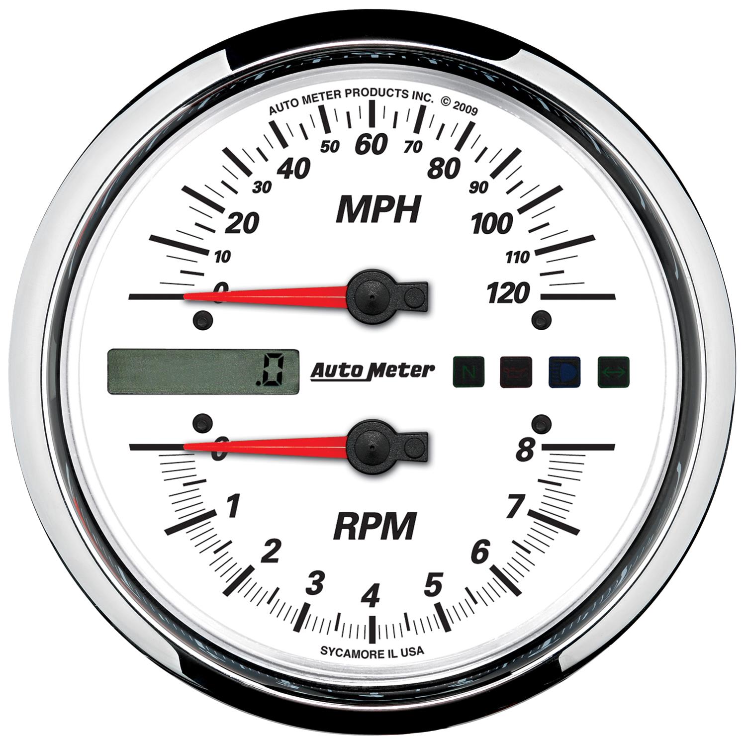 Autometer Pro-Cycle Gauge Tach/Speedo 4 1/2in 8K Rpm/120 Mph White thumbnail 2