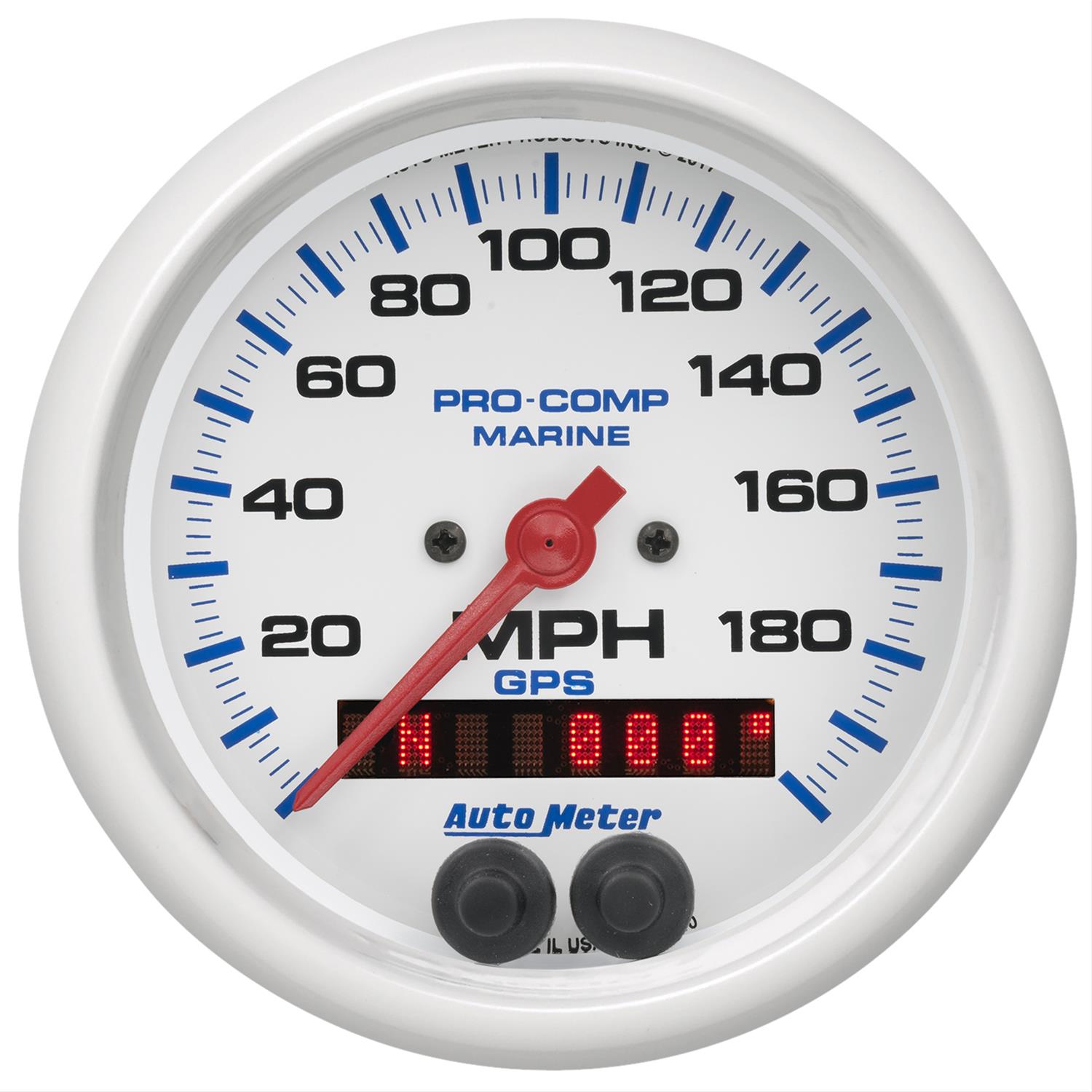 AutoMeter Pro-Comp Marine GPS Speedometers 200639 Gauge, Marine, Speedometer, 3 3/8 in., 0-200 mph, Full Sweep, White Face, Red Pointer, White Bezel, Electrical, GPS, Each