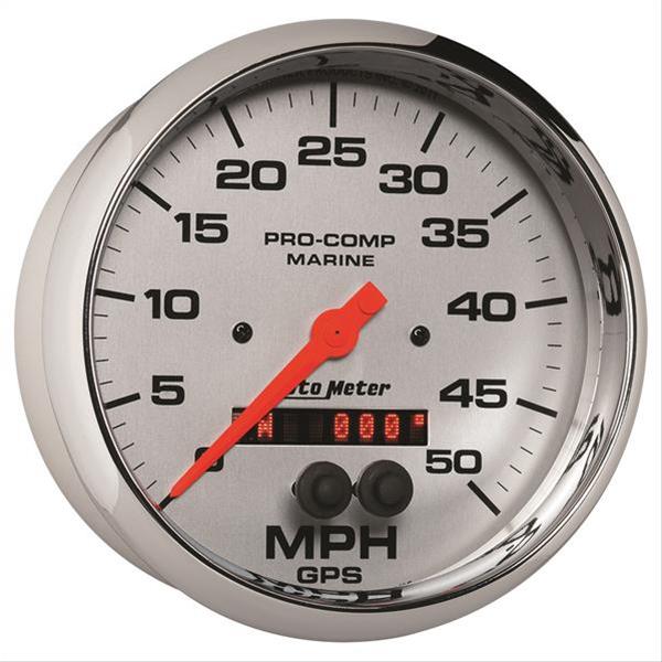 AutoMeter Pro-Comp Marine GPS Speedometers 200644-35 Gauge, Marine, Speedometer, 5 in., 0-50 mph, Full Sweep, Silver Face, Red Pointer, Chrome Bezel, Electrical, GPS, Each thumbnail 2