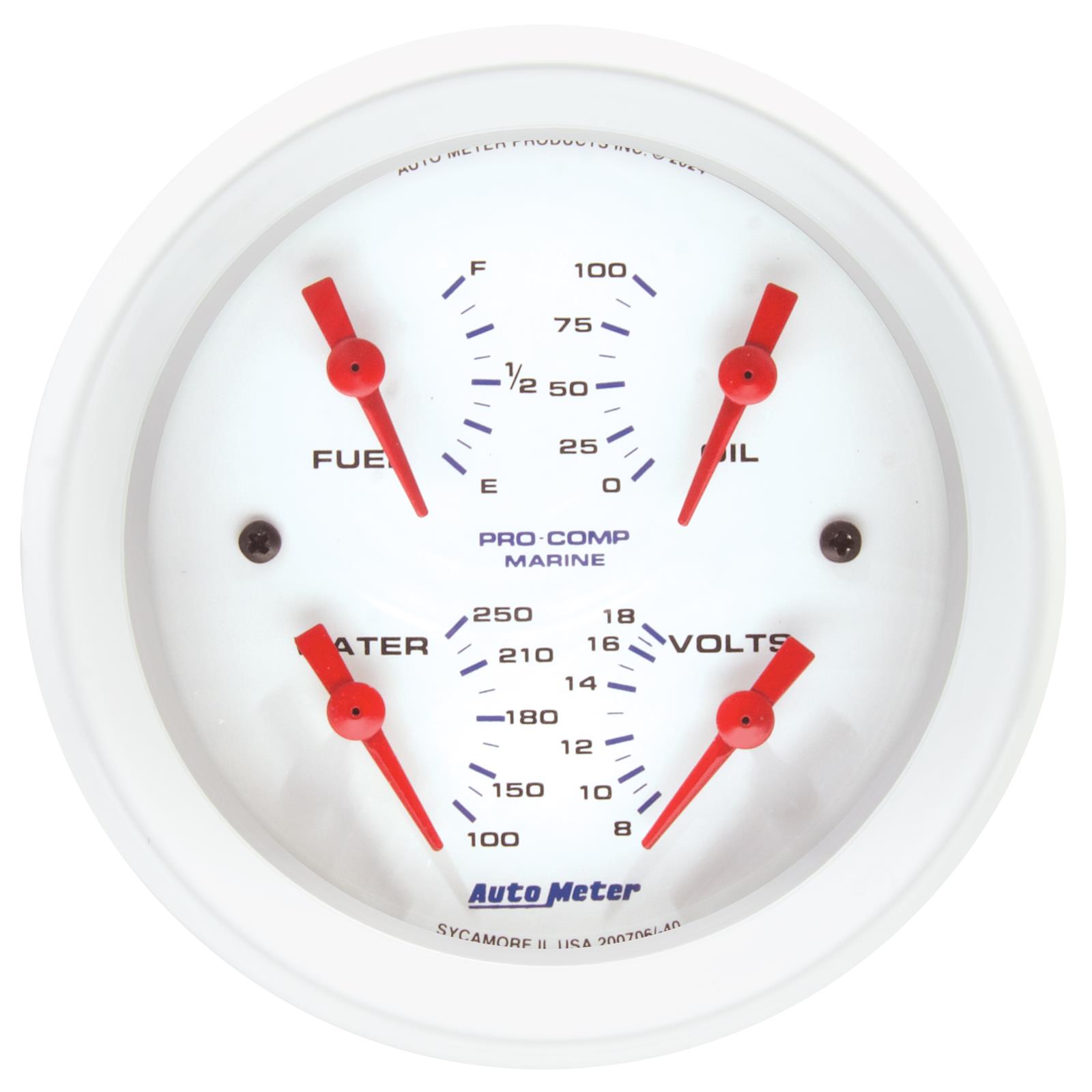 Autometer Marine White 3-3/8in Gauge - 100PSI
